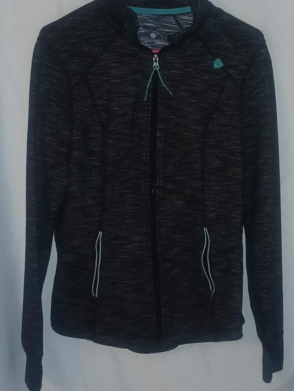 Women's Black Heather Zip-Up Jacket with Mint Trim